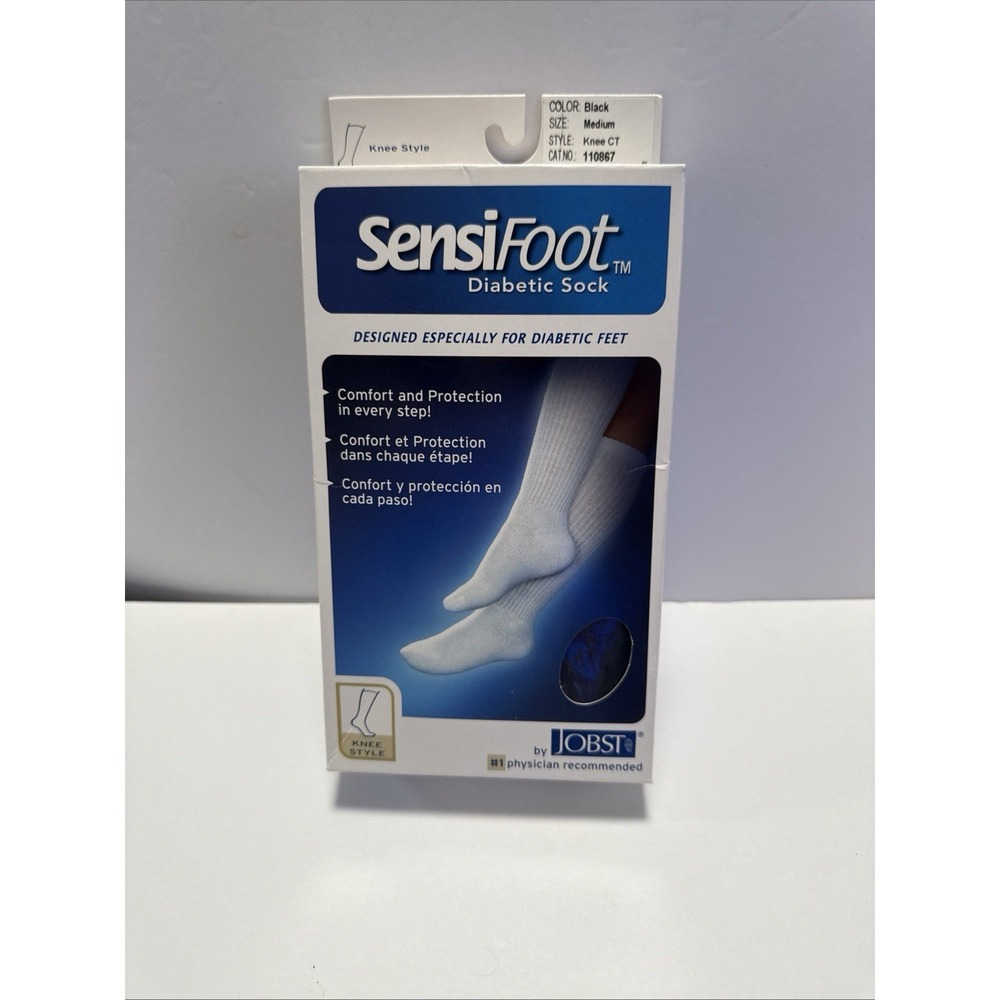 SensiFoot Jobst Diabetic Sock Color Black Knee Style Medium Size